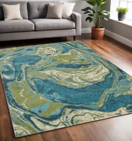 5' X 7' Teal Abstract Splash Indoor Area Rug