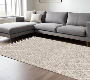 8' X 11' Ivory Grey Machine Woven Geometric Indoor Area Rug