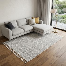 9' X 13' Ivory Grey Machine Woven Geometric Indoor Area Rug