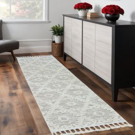 8' Runner Beige and Ivory Geometric Runner Rug