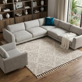 9' X 13' Beige and Ivory Geometric Area Rug