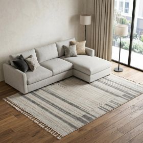 9' X 13' Ivory Grey Machine Woven Abstract Color Block Indoor Area Rug
