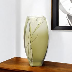 12 Mouth Blown European Made Green Glass Hand Decorated Vase