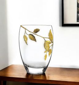 12 Mouth Blown Hand Decorated With Gold Leaves Vase