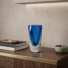 6 Mouth Blown Blue Art Glass Vase