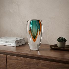 6" Clear Amber and Green Abstract Murano Glass Table Vase