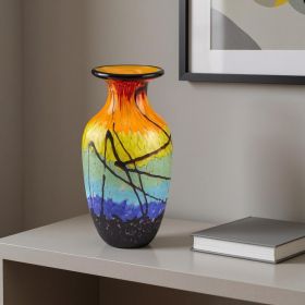 10.5 Mouth Blown Art Glass Urn Shape Decorative Vase