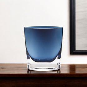 8 Mouth Blown Glass European Made Midnight Blue Pocket Shaped Vase