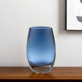8 Mouth Blown Crystal Oval Thick Midnight Blue Walled Vase