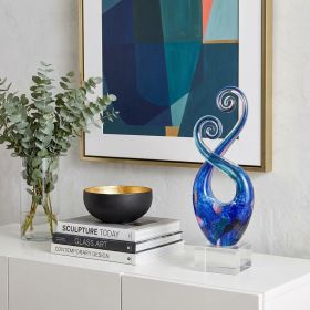 12" Blue and Green Murano Glass Modern Abstract Tabletop Sculpture