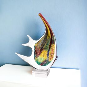 17" Red and Yellow Murano Glass Fish Figurine Tabletop Sculpture