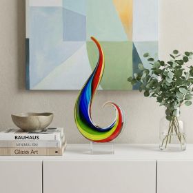 17" Blue and Red Murano Glass Modern Abstract Tabletop Sculpture
