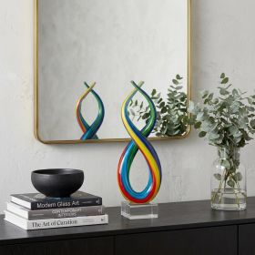 16" Clear Red Blue Yellow Murano Glass Modern Abstract Tabletop Sculpture