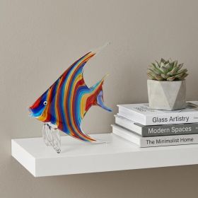 9" Blue and Red Murano Glass Fish Figurine Tabletop Sculpture