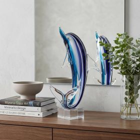 14" Blue Murano Glass Dolphin Figurine Tabletop Sculpture