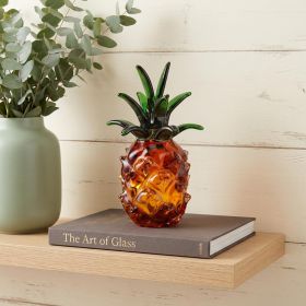 9" Orange Murano Glass Pineapple Statue Tabletop Sculpture