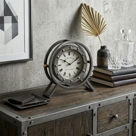 Gray Metal Circular Desk Table Clock With Rivet Detail Frame