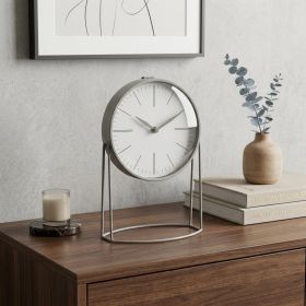 Gray Metal Circular Desk Table Clock Equipped With A Quartz Movement