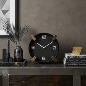 Black Gold Metal Round Desk Table Clock