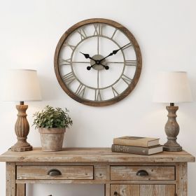19" Whitewash Brown Round Modern Farm Wall Clock