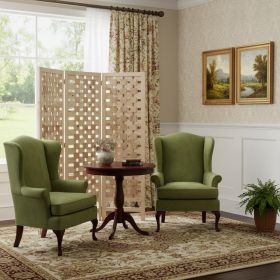 3 Panel Pink Room Divider With Cut Square Wood Design