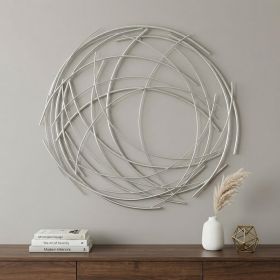 26" Silver Metal Abstract Round Hanging Wall Art Decor