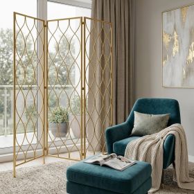 Golden Scroll Three Panel Room Divider Screen