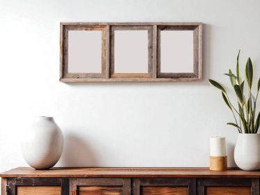 8 x 10 Gray Reclaimed Wood Three Slot Hanging Picture Frame