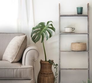 5 Step Rustic Weathered Grey Wood Ladder Shelf