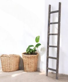 6 Step Rustic Smoky Black Wood Ladder Shelf