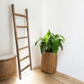 6 Step Rustic Weathered Grey Wood Ladder Shelf