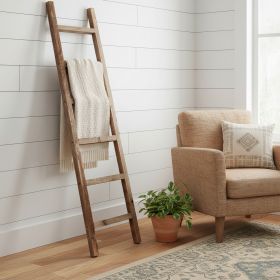 Six Step Rustic Weathered Grey Wood Ladder Shelf
