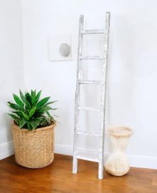 6 Step Rustic White Wash Wood Ladder Shelf