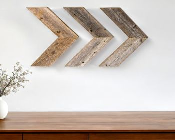 Set Of 3 Rustic Weathered Grey Wood Chevron Arrow