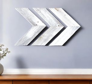 Set Of 3 White Wash Reclaimed Wood Chevron Arrow