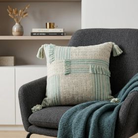 Cream And Mint Woven Throw Pillow