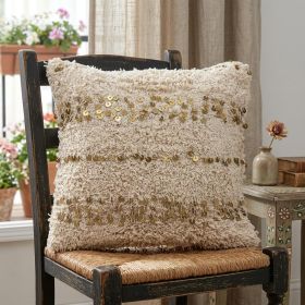 Boho Woven Shaggy Sequin Throw Pillow