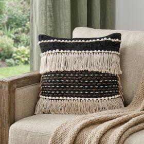 Black And Ivory Textured Throw Pillow