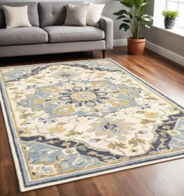 5' X 8' Blue And Ivory Bohemian Area Rug
