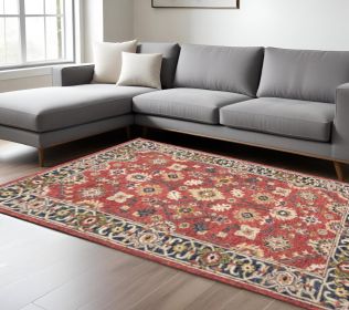 10' X 13' Red And Blue Bohemian Rug