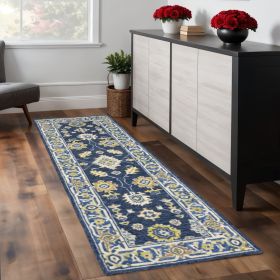 3' X 8' Navy And Blue Bohemian Area Rug