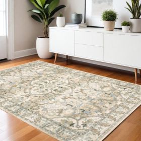 4' X 6' Beige And Ivory Medallion Area Rug