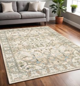 5' X 8' Beige And Ivory Medallion Area Rug