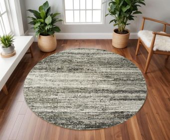 7' Round Ash And Slate Abstract Area Rug