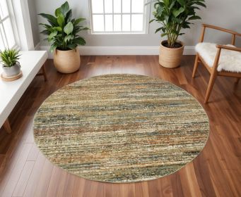 7' Round Gold And Green Abstract Area Rug