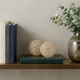 Set Of 2  4" Polished Spheres In Brilliant Shiny Luster Finished And Golden Frame