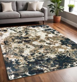 5' X 8' Ivory Navy Abstract Marble Indoor Area Rug