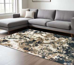 6' X 9' Ivory Navy Abstract Marble Indoor Area Rug