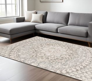 9' X 12' Ivory Grey Distresed Oversize Medallion Indoor Area Rug