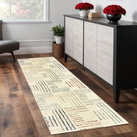 8' Ivory Multi Neutral Tone Scratch Indoor Runner Rug